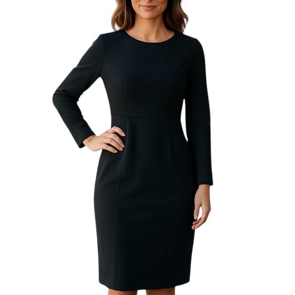 Sergio Hudson Women's Black Long Sleeve Zip Back Midi Sheath Dress Sz Large NWT - Picture 1 of 14